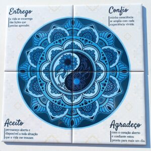 Mosaico de Azulejos - Mandala Azul- 4 Peças