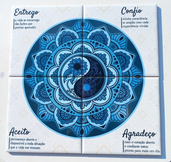 Mosaico de Azulejos - Mandala Azul- 4 Peças