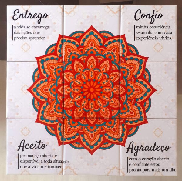 Mosaico de Azulejos - Mandala Vermelha - 9 Peças.