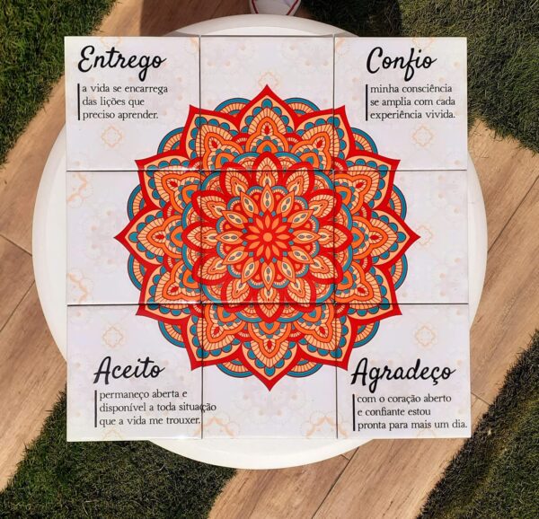 Mosaico de Azulejos - Mandala Vermelha - 9 Peças. - Image 3