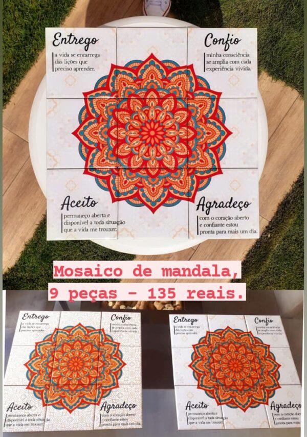 Mosaico de Azulejos - Mandala Vermelha - 9 Peças. - Image 2